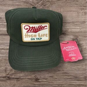 American Needle Canvas Roscoe Dark Green Miller High Life Patch Hat